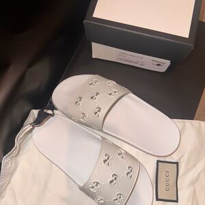 Gucci White Slide Sandals